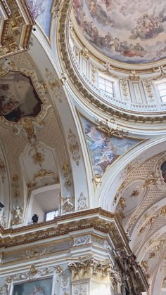 an ornate ceiling in a building with paintings on it