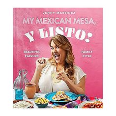 a woman sitting at a table with food in front of her and the words, my mexican mea, yhisto?