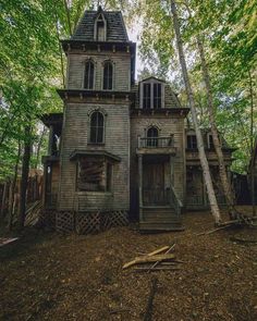 an old abandoned house in the woods