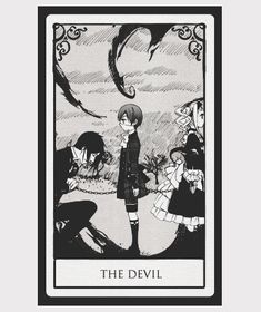 the devil tarot card is shown in black and white