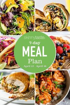 a collage of healthy meals with the words skinnytaste meal plan