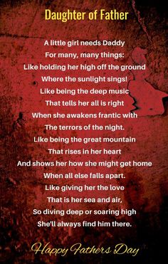 a poem written in red and black with the words, daughter of father on it