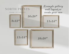 four frames with numbers and measurements on them