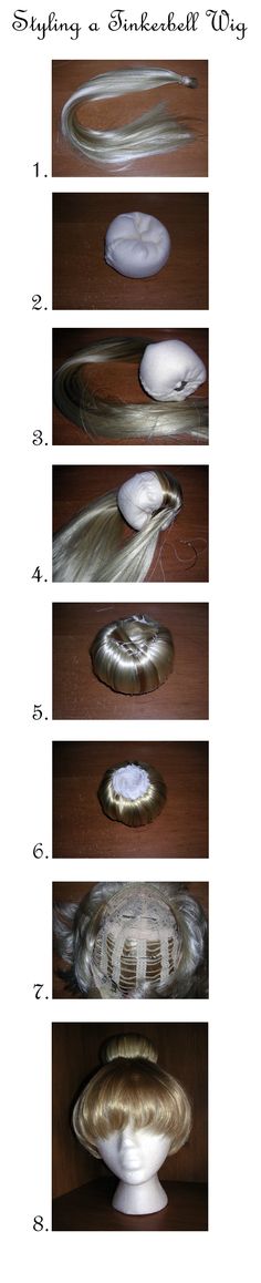 Tinkerbell Wig Tutorial by vampirate777.deviantart.com on @deviantART Tinkerbell Cosplay, Tinkerbell Outfit, Wig Tutorial, Tinkerbell Costume, Long Blonde Wig, Link Cosplay, Costume Tutorial, The Bun, Loose Hair