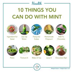 a poster with the words health 10 things you can do with mints and water