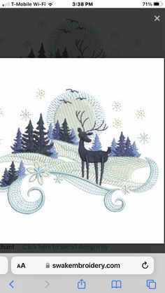 an applique on the back of a cell phone shows a deer and snowflakes