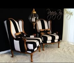 Black And White Chairs, Home Decor Gray, Retro Office Chair, Stripe Shower Curtain, Ruang Tv, Black And White Chair, Regency Furniture, White Chairs, Glam Living Room