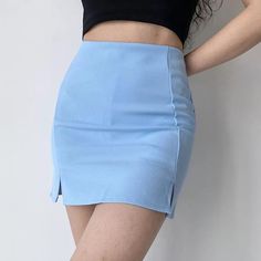 Fitted Mini Skort Solid Color, Fitted Solid Color Mini Bottoms, Fitted Mini Skort In Solid Color, Fitted Mini-length Skort In Solid Color, Non-stretch Blue Mini Skirt, Light Blue Fitted High Waist Mini Skirt, Fitted High Waist Light Blue Mini Skirt, Trendy Short-length Solid Color Skort, Trendy Short Solid Color Skort