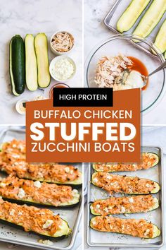 stuffed zucchini boats with buffalo chicken in them