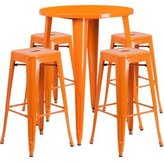 English Elm EE1612 Contemporary Commercial Grade Metal Colorful Bar Table and Stool Set Orange EEV-12820 Outdoor Bar Height Table, Bar Table Set, Round Bar Table, Restaurant Patio, Outdoor Bar Sets, Pub Set, Backless Stools, Bar Tables, Bar Table Sets