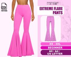 a woman in pink pants with the words extreme flare pants