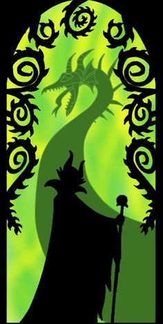 the silhouette of a wizard standing in front of a green background