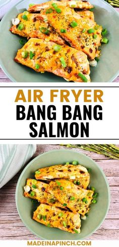 Air Fryer Bang Bang Salmon is cooked to perfection in the air fryer and uses only a handful of simple ingredients to make bang bang sauce that adds the ideal blend of sweet and spicy. Bang Bang Salmon will become your family's brand new favorite quick and easy weeknight dinner! #salmon #fish #airfryer Salmon Filet Recipe, Bang Bang Salmon, Homemade Sweet Chili Sauce, Brunch Salad, Dinner Salmon, Bang Bang Sauce, Delicious Salmon Recipes, Gluten Free Chili, Healthy Restaurant