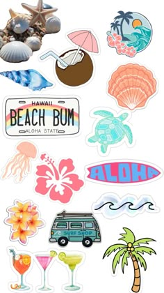 various stickers that are on the side of a white board with an ocean theme