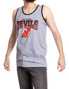 The Originals Collection Be prepared for anything this summer in this Devils Gradient Print Tank Top! This NHL Licensed tank top is perfect for any task you may have going on that day. Made from 100% cotton, this comfortable tank top comes with your favorite team's logo screen printed onto the shirt! Officially Licensed NHL Product comes with Authentic Hangtags Devils font features a gradient effect 100% Cotton Gradient Print, Jersey Devil, New Jersey Devils, Print Tank Top, That Day, Print Tank, Printed Tank Tops, Favorite Team, Nhl