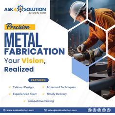 a flyer for a metal factory with an image of a man working