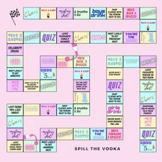 a pink board game with the words spell the vodka on it