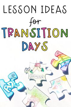 a book cover with the title'lesson ideas for transition days'and four pieces of puzzle