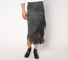 Rodeo-chic and ready for fun, we've fallen head over (boot) heels for this fringed faux suede skirt. It's fab Western-inspired flair whets our appetite for everything from twirl-filled two-steppin' to attention-getting admiration anywhere we go. From American West. Fringe Midi Skirt, Head Over Boots, Rodeo Chic, Boot Heels, Patterns For Sewing, Faux Suede Skirt, Sew Patterns, Fringe Skirt, Suede Skirt