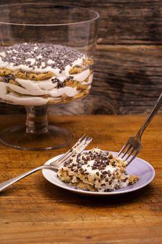 a piece of cake sitting on top of a plate next to a fork and knife