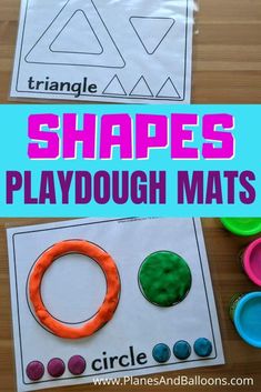 shapes playdough mats with the words triangle and circle on them, in front of some