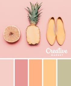 a pineapple, orange and pink color palette with the words creative market on it