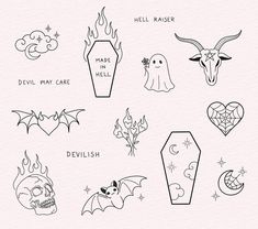 various tattoo designs on a white background