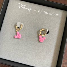 Disney Love You Earrings Golden Plate With Enamel Glaze Playful Personalized Pink Earrings, Pink Disney Jewelry For Gifts, Disney Style Pink Jewelry Gift, Pink Disney Jewelry For Gift, Fun Personalized Pink Earrings, Golden Plate, Disney Fits, Disney Earrings, Baublebar Earrings