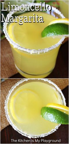 Limoncello Margarita with Lemon-Sugar Rim Lemon Drop Margarita Recipe, Lemon Drop Margarita, Lemon Lime Cocktail, Limecello Cocktails, Limoncello Margarita Recipe, What To Make With Limoncello, Caravella Limoncello Drinks, Limoncello Martini Recipe, Lemon Tequila Drinks