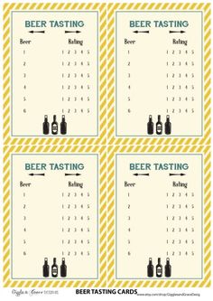 four beer tasting cards with the numbers on them