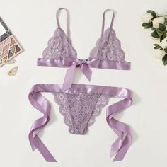 Beautiful Pale Purple Lingerie Set, New In Package Ruffles Fashion, Lace Straps, Lace Lingerie Set, Scalloped Trim, Lace Lingerie, Bridal Lingerie, Bras And Panties, Bra Styles, Lingerie Fashion