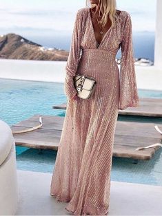 Maxi Dress Outfit, Dress Sleeve Length, Evening Dresses With Sleeves, Dress Women Elegant, Sequin Maxi Dress, Women Long Sleeve Dress, Long Sleeve Sequin, Holiday Party Dresses, Maxi Robes