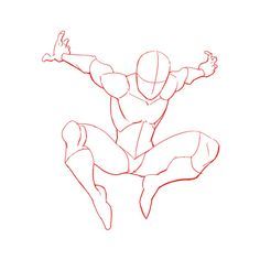 a drawing of a man jumping in the air with his arms out and legs spread wide