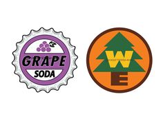 two logos for grape soda and the word w e on top of each bottle cap