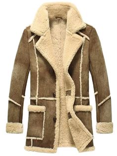 Mens Reacher Style Brown Sheepskin Leather Coat Sheepskin Coat Mens, Mens Shearling Coat, Designer Winter Coats, Mens Leather Coats, Distressed Leather Jacket, Mens Fur, Sheepskin Jacket, Lambskin Leather Jacket, Sheepskin Coat