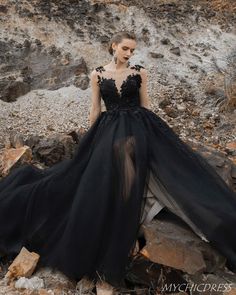 black wedding Dresses Gothic Wedding Dresses, Black Wedding Dress Gothic, Black Lace Wedding Dress, Gothic Wedding Dress, Open Back Wedding Dress, Wedding Dress Guide, Bridal Ball Gown, Black Bridal, Bride Inspiration