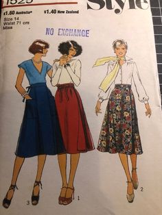 two women's skirts and blouses are shown on the sewing pattern for this dress