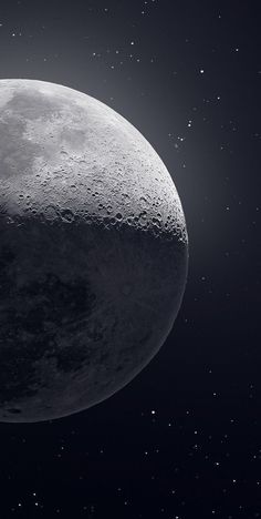 an artist's rendering of the moon with stars in the background