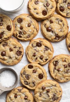 chocolate chip cookies with sea salt and milk