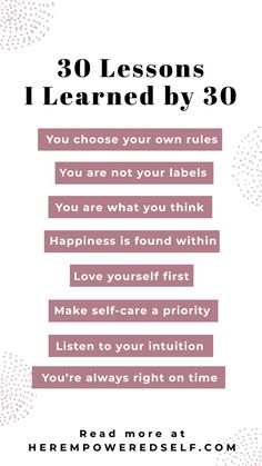 a poster with the words 30 lessons learned by 30