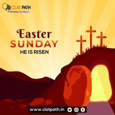 an easter poster with the words, easter sunday he is risen