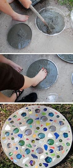 the process of making an art project is being performed by someone using glass and paint