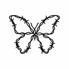 a black and white drawing of a butterfly with barbed wire on it's wings