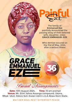 the flyer for grace amanue eze's annual celebration, featuring an image of