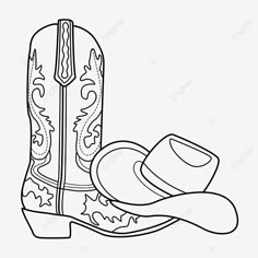 a cowboy hat and boots coloring page with the outlines for each item in this image