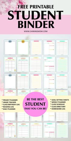 free printable student binder How To Organize Planner College Students, Day Planner Ideas For Students, Student Calendar Printables, Art Teacher Planner Free Printables, Student Agenda Printable Free, Free Student Planner Templates, Student Weekly Planner Template, High School Planner Student, Home School Planner Free