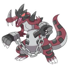 an image of a cartoon character that looks like a dragon with chains on it's legs