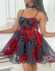 LUCIA MINI DRESS RED MULTI | Rose Print Dresses – Betsey Johnson Red Flower Dress, Mini Dress Red, Betsey Johnson Dress, Rose Print Dress, Playful Style, Goth Dress, Print Dresses, Women Wedding Guest Dresses, Red Prom Dress