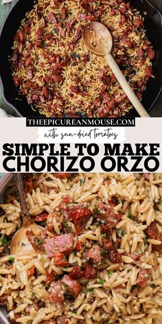 two pictures with different types of food in them and the words simple to make chorizzo