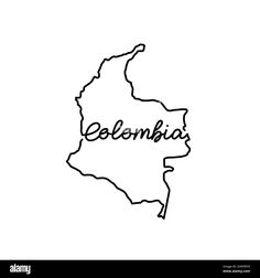 the outline map of colombia in black and white with the word'colombia'written on it